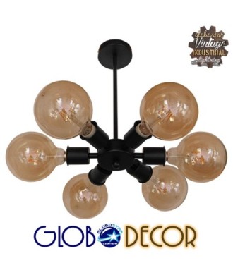 GLOBOSTAR® CONFOR 01036 Μοντέρνο Φωτιστικό Οροφής με Ντουί 6 x E27 AC 220-240V IP20 - Μαύρο - Μ24 x Π24 x Υ8cm